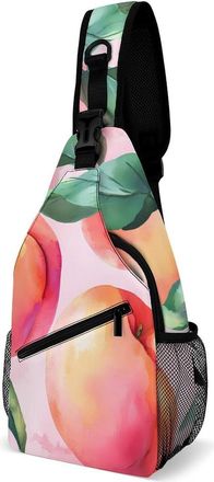 Generic Watercolor Peach Fruit Mens Crossbody Chest Sling Bag for Travel Hiking Lightweight Shoulder Bags with Small Side