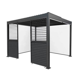 MonsterShop Anthracite Aluminium Pergola With White Blinds & 2 Shutter Panels - 3m in Grey