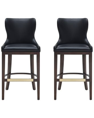 Manhattan Comfort Set Of 2 Blair Leatherette Barstools With Beech Wood Legs
