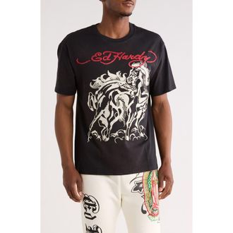 Ed Hardy Rhinestone Horses Boxy Graphic T-Shirt in Vintage Black at Nordstrom Rack, Size Medium