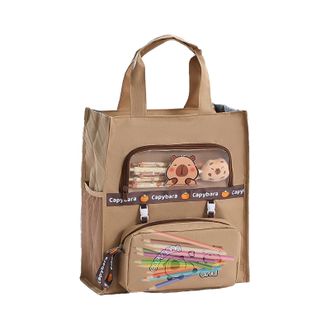 Generic Capybara Handbag - Animal Canvas Shopping Bag with Multi Pockets, Large Capacity | Travel for Primary School Girls, Children, Teenagers, Children, Per