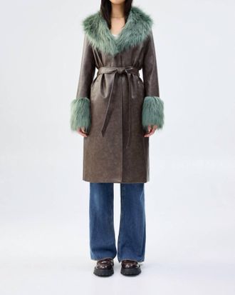 Unreal Fur Empathy Faux-Fur-Trim Coat In Chocolate Sage
