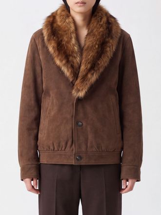Maison Margiela Giacca corta in pelle sintetica con collo in pelliccia