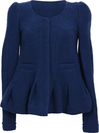 Carven Zip-Up Peplum Blazer in Navy Blue Viscose