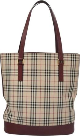 Burberry Pre-owned Tote Bags, female, Beige, Size: ONE SIZE Pre-owned Vintage Haymarket Tote Bag
