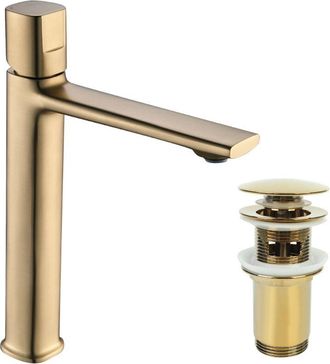 OEM Grifo Para Lavabo Alto De Pie Laveo Tores, Oro Cepillado