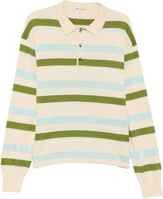 J.W.Anderson Gestreepte Polo met Lange Mouwen - Heren - Polos - Groen - XL - Katoen - Tops