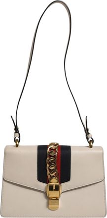 Gucci White Calfskin Leather Sylvie Crossbody Womens Bag (Pre-Owned)