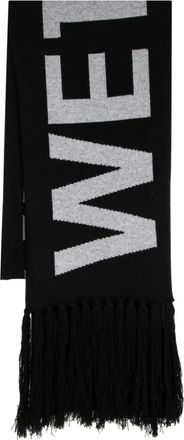 We11done logo-jacquard tasselled scarf - women - Wool/Nylon - One Size - Black