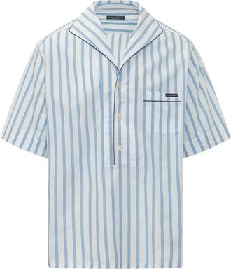 Dolce & Gabbana Gestreept Zakshirt - Heren - Korte mouwen Overhemden - Blauw - M - Katoen - Overhemden