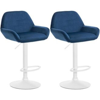 Clp Clp - Set De 2 Taburetes De Cocina Braga En Terciopelo Azul Metal Blanco Mate