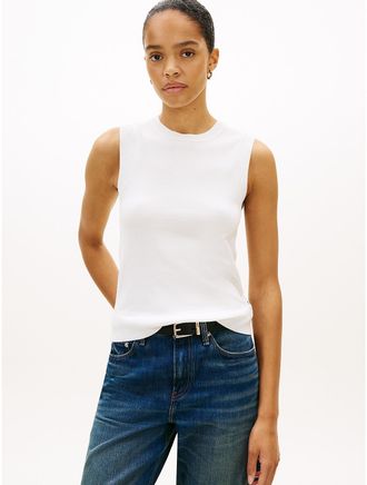 Tommy Hilfiger Womens Sleeveless Crewneck Sweater - White - XXS