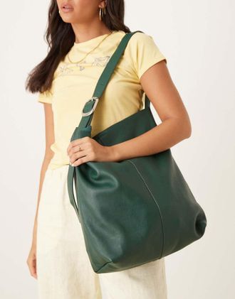 Becks&ouml;ndergaard Mae - Borsa shopping da spalla in pelle verde scuro con fibbia