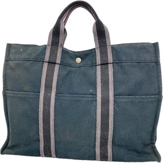 Herm&egrave;s Black Canvas Tote Bag (Pre-Owned)