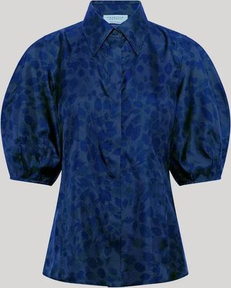 Gabriela Hearst Womens Sansi Top In Electric Navy Printed Silk