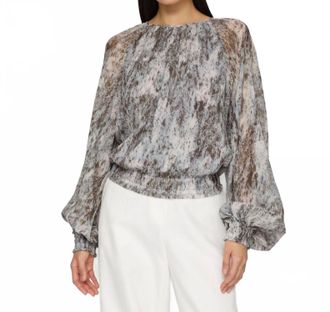 Lafayette 148 New York Speckled Glaze Print Georgette Gathered Blouse - Petite In Pearl Multi
