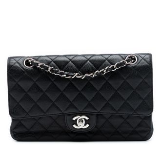 Chanel Pre-owned Womens Medium Classic Caviar Double Flap - Black Leather - One Size