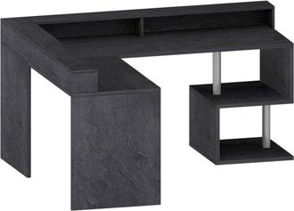 Dmora Scrivania Adelma, Scrittoio angolare con ripiani portaoggetti e luci led, Scrivania ufficio multiuso con sopralzo, 180x60h93 cm, Ardesia - Dmora