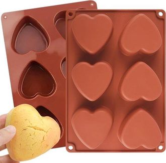 OEM Juego De 2 Moldes De Silicona Con Forma De Coraz&oacute;n Y 6 Agujeros, Aptos Para Chocolate, Pasteles, Gelatina, Pud&iacute;n, Jab&oacute;n Artesanal Y Caramelos