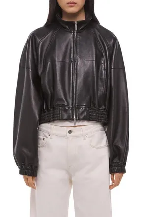 Helmut Lang Leather Bomber Jacket in Black/black at Nordstrom, Size X-Small