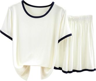 Generic Womens Pyjamas Sets Sleeveless Cotton Tank Top with Shorts Cami Sleepwear Comfy Loose Fit Pj Sets Casual Summer Nightwear (Style3-White, XXXL)