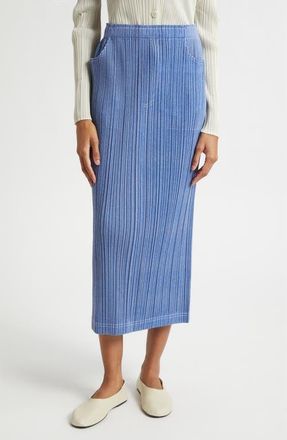 Issey Miyake Trompe lOeil Pleated Midi Skirt in Blue at Nordstrom, Size 5