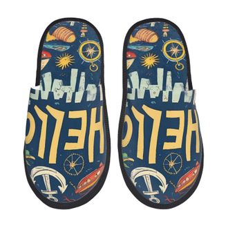 Generic Marine Nautical Men Women Sliders Fluffy House Shoes Non-Slip Shoes For Outdoor Bedroom Winter L