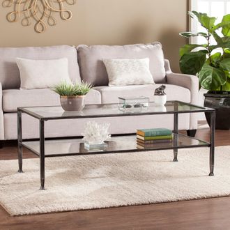 SEI Jaymes Metal Glass Rectangular Open Shelf Cocktail Table