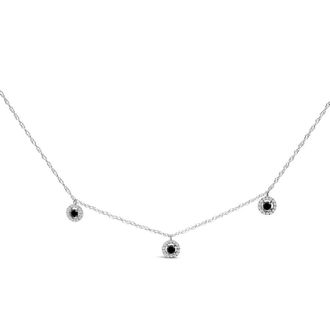 House of Brilliance 925 Sterling Silver 5/8 Cttw Black Diamond 3 Station with Halo Necklace