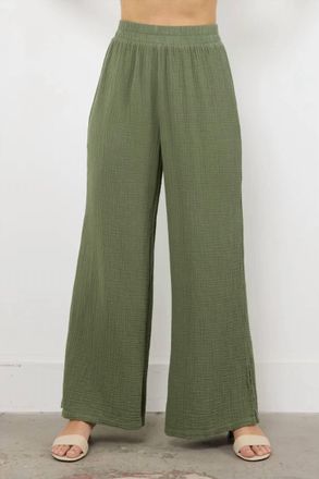 La Made Breezy Gauze Pant With Side Slit In Sage