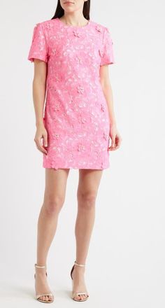 Lilly Pulitzer Malena Embellished Lace Shift Dress in Cherry Blossom Pink at Nordstrom, Size 4