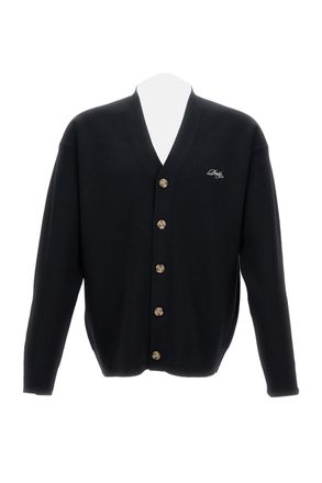 Dr&ocirc;le de Monsieur Wool Cardigan with V-Neck and Embroidered Logo