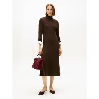 Tommy Hilfiger Wollen midi-jurk met lange mouwen