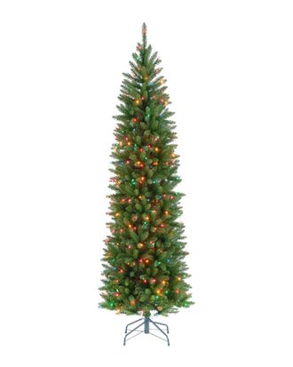 National Tree Company 7ft Kingswood Fir Pencil Hinged Tree with 300 Multi Lights