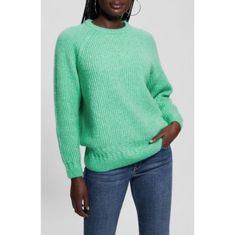 Guess Margo Mixed Stitch Sweater in Sea Glass Green at Nordstrom, Size X-Small