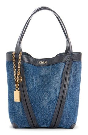 Chlo&eacute; Small Spin Denim Crossbody Tote in Ashes Blue at Nordstrom