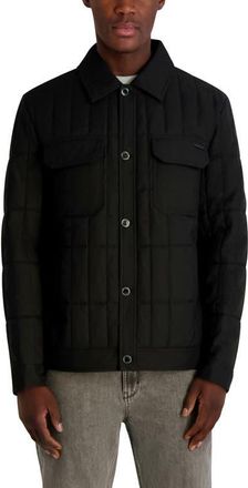 Karl Lagerfeld Quilted Herringbone Shirt Jacket in Black at Nordstrom, Size Xx-Large