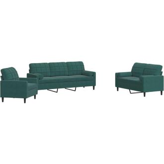 vidaXL Juego De Sof&aacute;s Con Cojines 3 Piezas Terciopelo Verde Oscuro Vidaxl