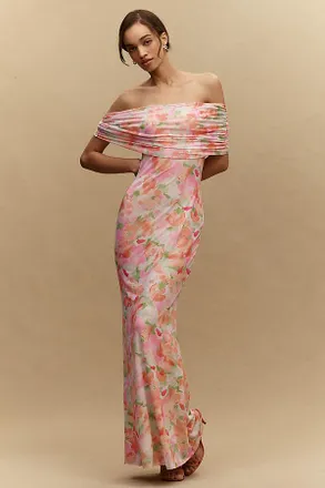 AFRM McCall Off-the-Shoulder Stretch Mesh Maxi Dress