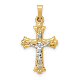 Diamond2Deal 14k Two-tone Gold Polished INRI Crucifix Cross Pendant