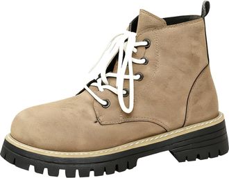 Generic Womens Ankle Boots Platform Chunky Sole Round Toe Suede Combat Style Booties Lace-Up Elegant Stylish Ladies Casual Shoes Cozy Autumn Winter size 5.5