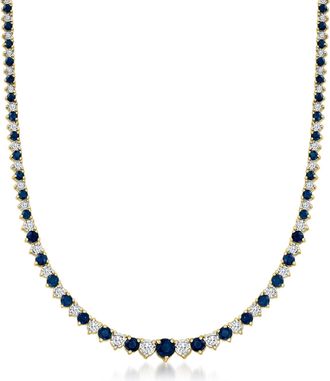 Ross-Simons Sapphire and Diamond Tennis Necklace in 18kt Gold Over Sterling