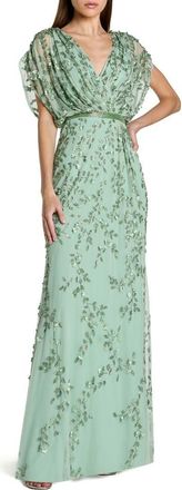 Mac Duggal Beaded V-Neck Short Sleeve Blouson Gown in Seafoam at Nordstrom, Size 12