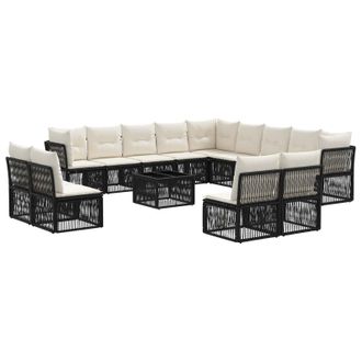 vidaXL Conjunto De Sof&aacute;s De Jard&iacute;n 14 Pcs Negro Rat&aacute;n Sint&eacute;tico Vidaxl