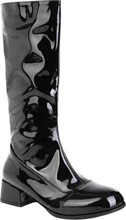 Generic Womens Patent Leather Mid Calf Boots Block Heel Side Zipper Warm Long Booties Fashion Outdoor Style