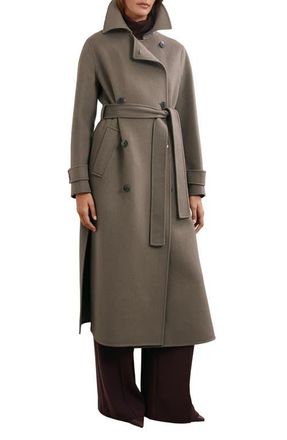 Reiss Luna Double Breasted Tie Waist Wool Blend Coat in Mink at Nordstrom, Size 14 Us