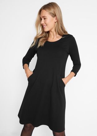 Bonprix Shirtkleid BONPRIX, Damen, Gr. 56/58 (XXXL), N-Gr, schwarz, Jersey, Obermaterial: 70% Polyester, 25% Viskose, 5% Elasthan, A-Linie, Kleider Shirtkleid