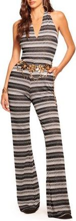 Ramy Brook Chandler Halter Neck Jumpsuit in Black/sandstone Geometric Knit at Nordstrom Rack, Size 10