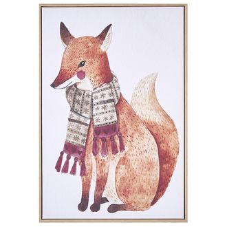 Beliani Beliani - Lienzo Cuadro De Pared 93 X 63 Cm Marco Mdf Sint&eacute;tico Infantil Animal Zorro Marr&oacute;n Muccia