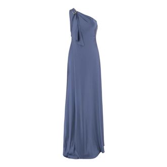 Ralph Lauren One-Shoulder Satijnen Charmeuse Jurk - Dames - Avondkleed - Blauw - XS - Satijn - Kleedjes